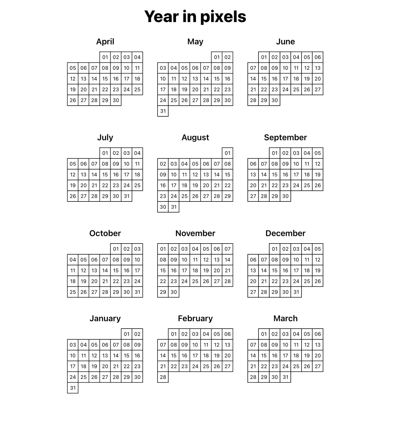 Year in pixels layout screenshot
