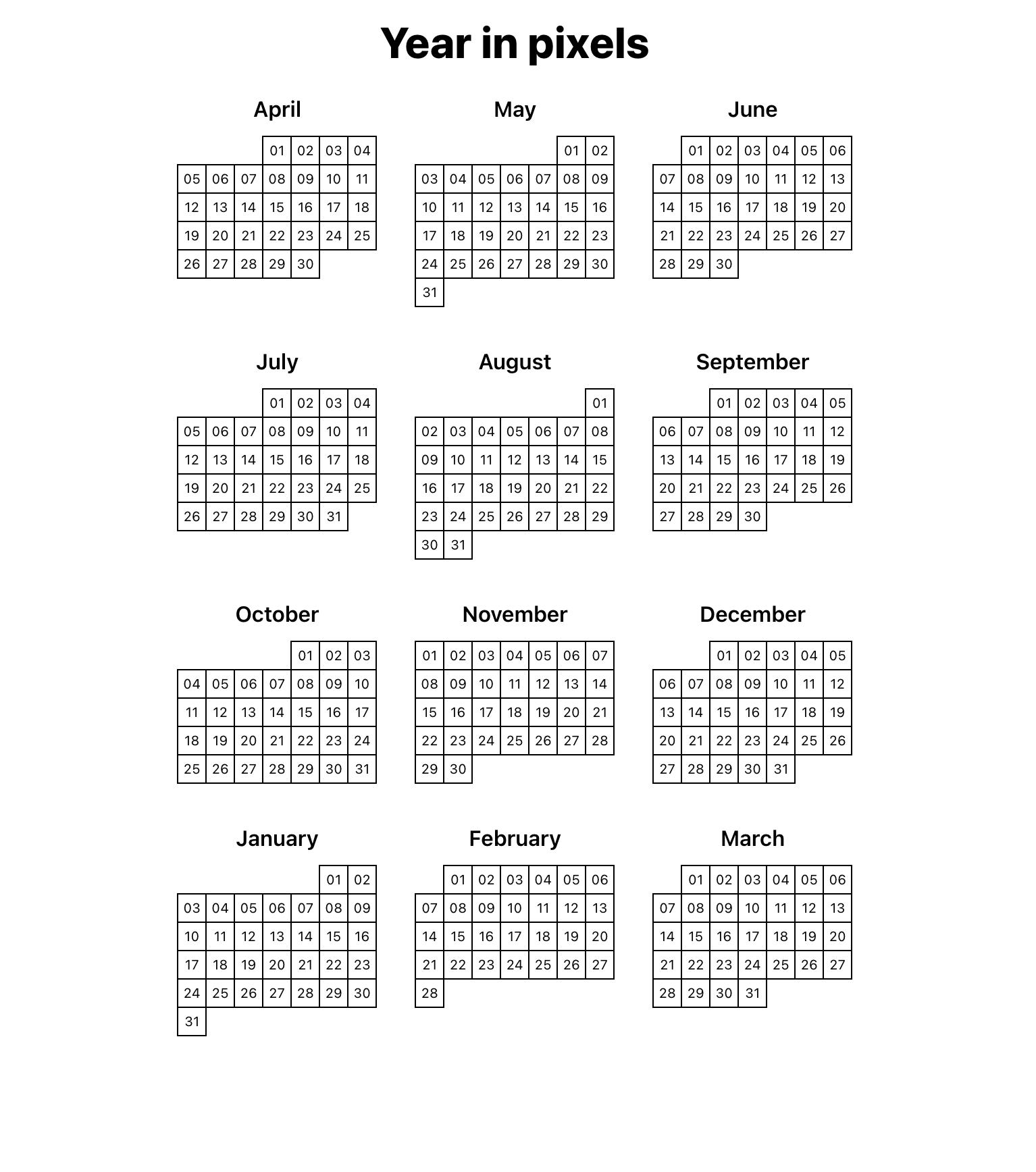 Year in pixels layout screenshot